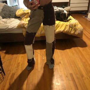 Jaded London brown patchwork boyfriend jeans.